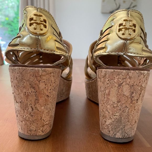 Like New Beautiful Tory Burch Gold Metallic Woven Leather Espadrilles Size 9 - Picture 7 of 10